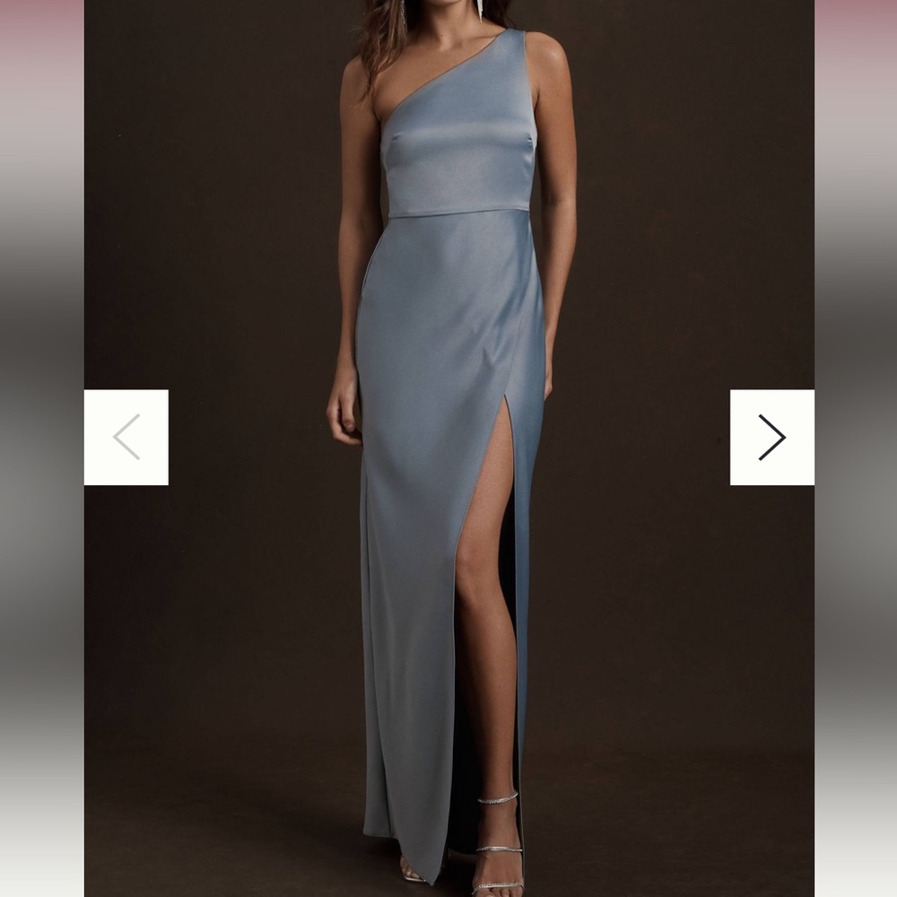 BHLDN Dylan Satin Charmeuse Dress - one shoulder, dusty blue color - siz…